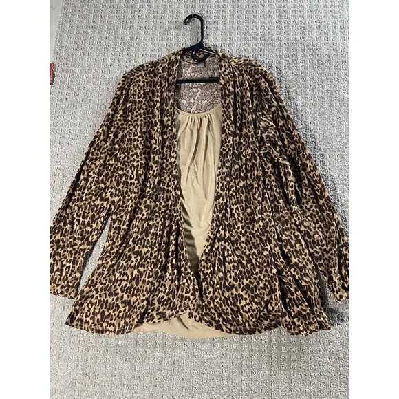 White Stag Top Womens 20 Tan Animal Print Leopard Mock 2 Pc Blouse Set Brown - Picture 3 of 9